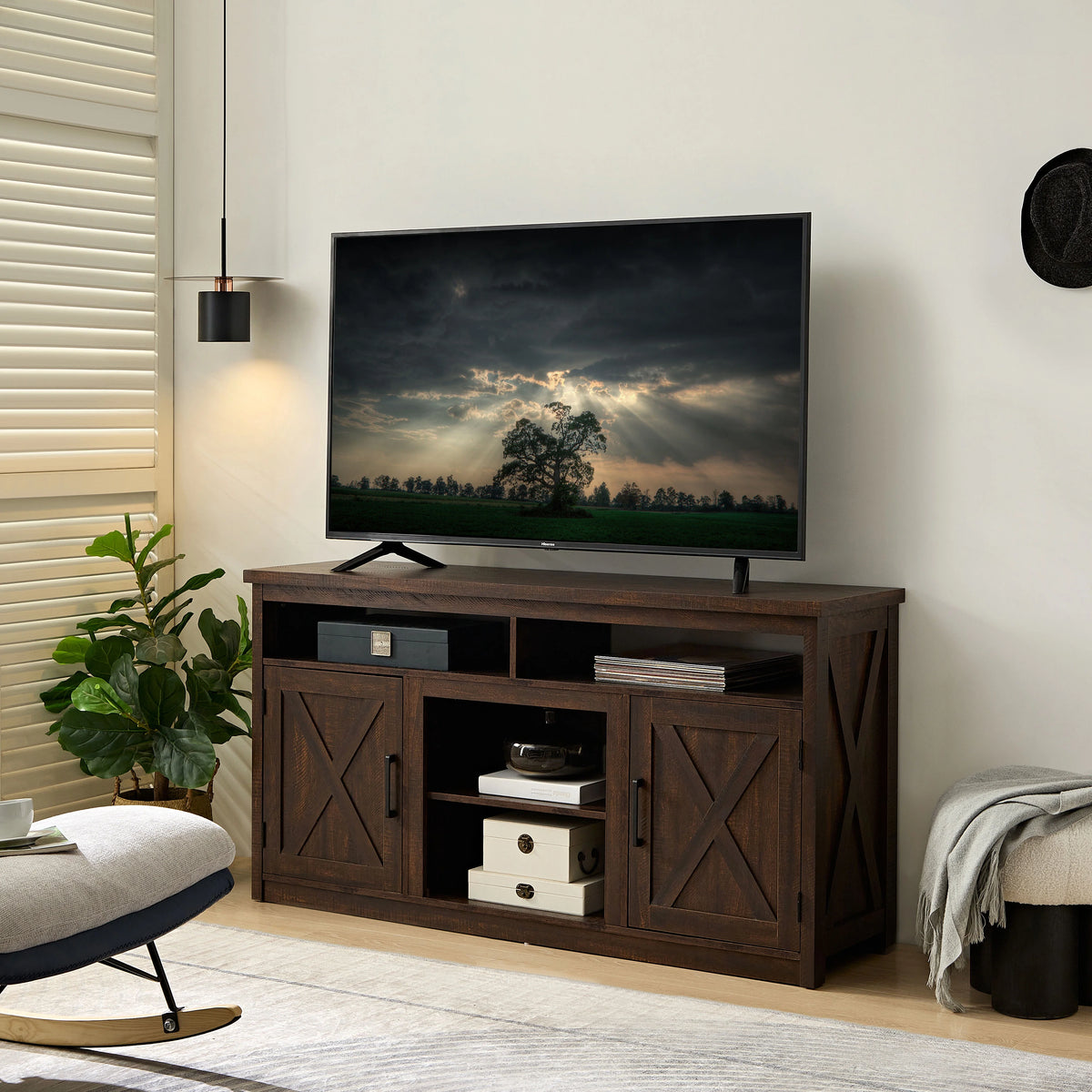 Espresso TV Media Stand with Open Shelves and Closed Cabinets K376728