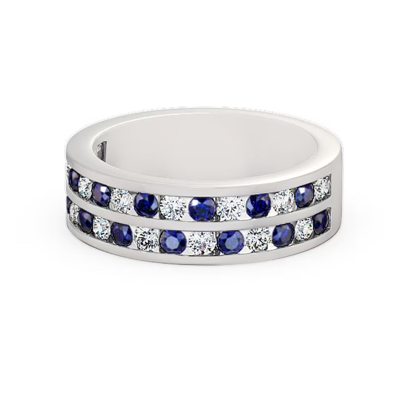 14K White Gold Blue Sapphire Diamond Eternity Band Size 7.5 E57141