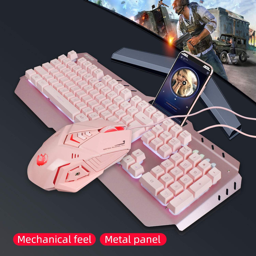 Pink 4-in-1 Gaming Keyboard Mouse Headset Combo, White Led Backlit 104 Keys Ergonomic Gamer Keyboard, 4800DPI Optical Game Mouse, 3.5mm Stereo Headset X74392