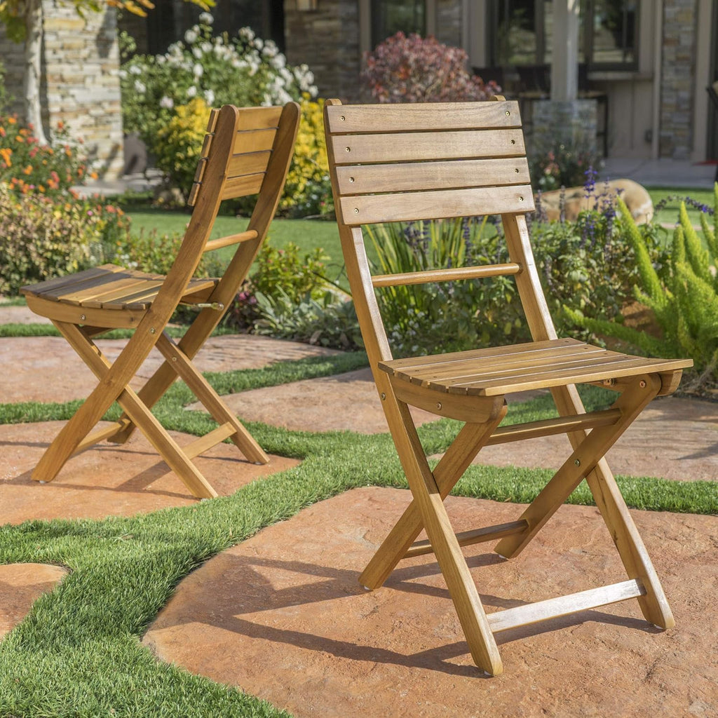 Natural Stained Acacia Wood Foldable Dining Chairs, 2-Pcs Set J63073