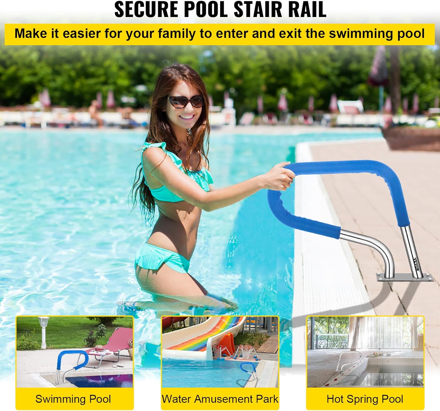 Pool Railing 304 Stainless Steel with Blue Grip Cover M4384