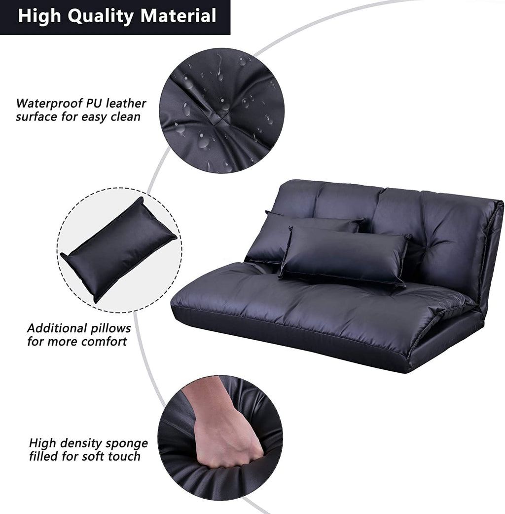 Adjustable Floor Sofa Bed with 2 Pillows, 5 Reclining Position, Black P554943
