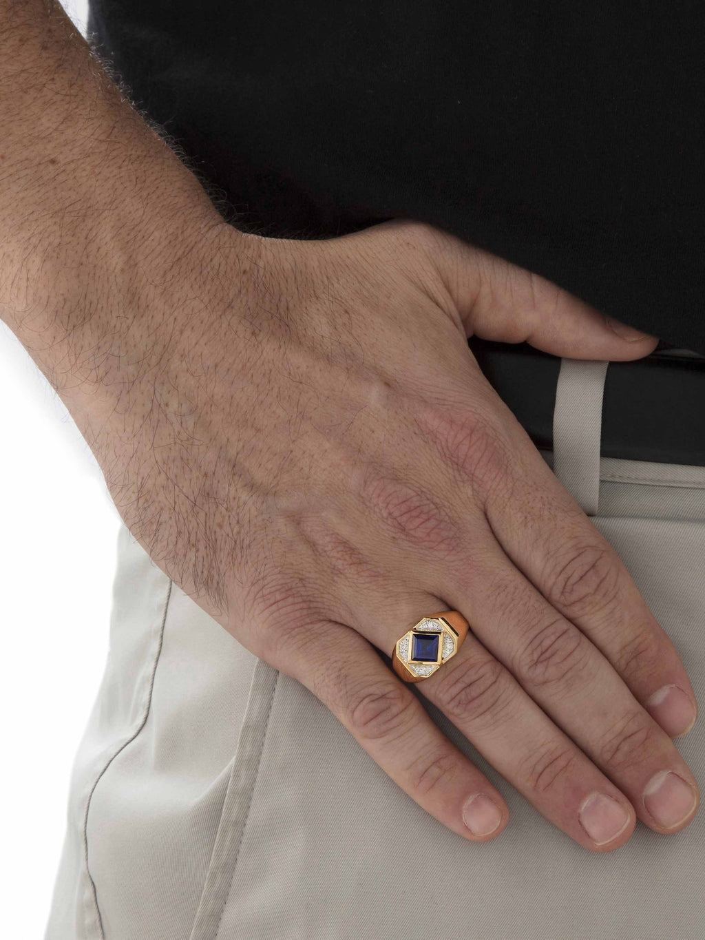18k Yellow Gold-plated Sterling Silver Created Blue Sapphire Ring B578