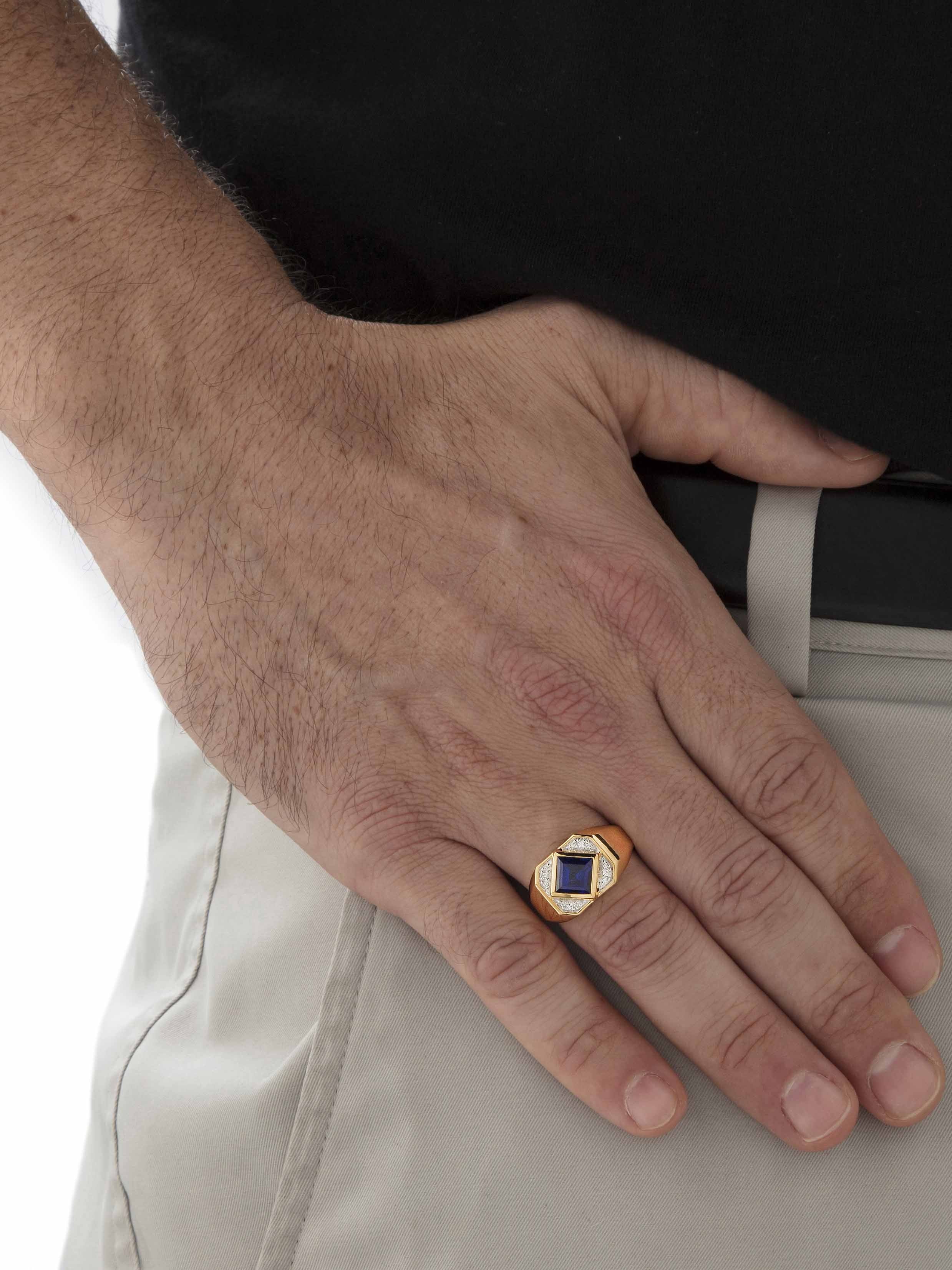 18k Yellow Gold-plated Sterling Silver Created Blue Sapphire Ring B578