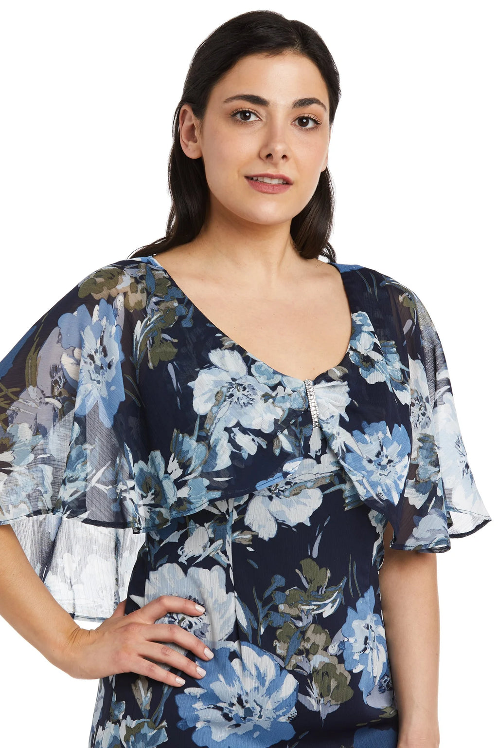 Petite High-Low Chiffon Capelet Flounce Dress S822