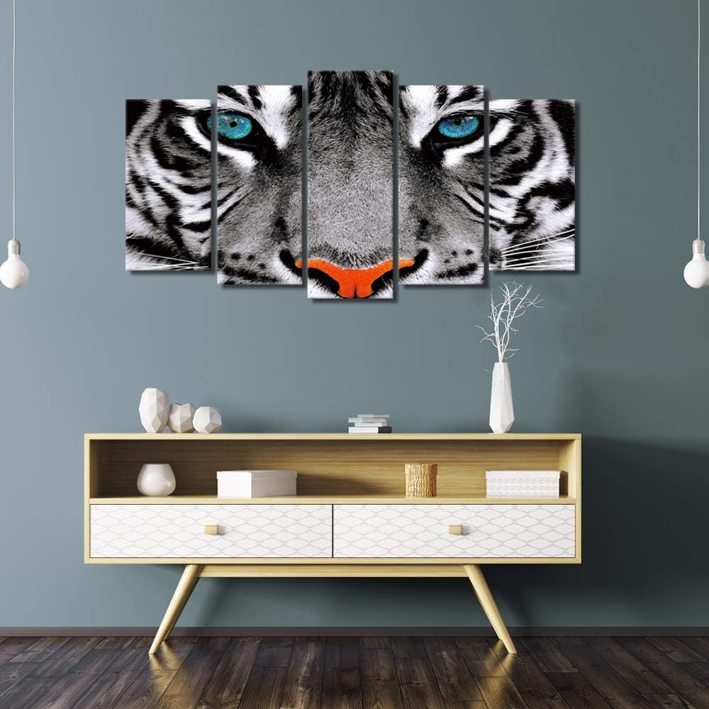 5 Pieces Black and White Tiger Canvas Wall Art Framed Painting V876
