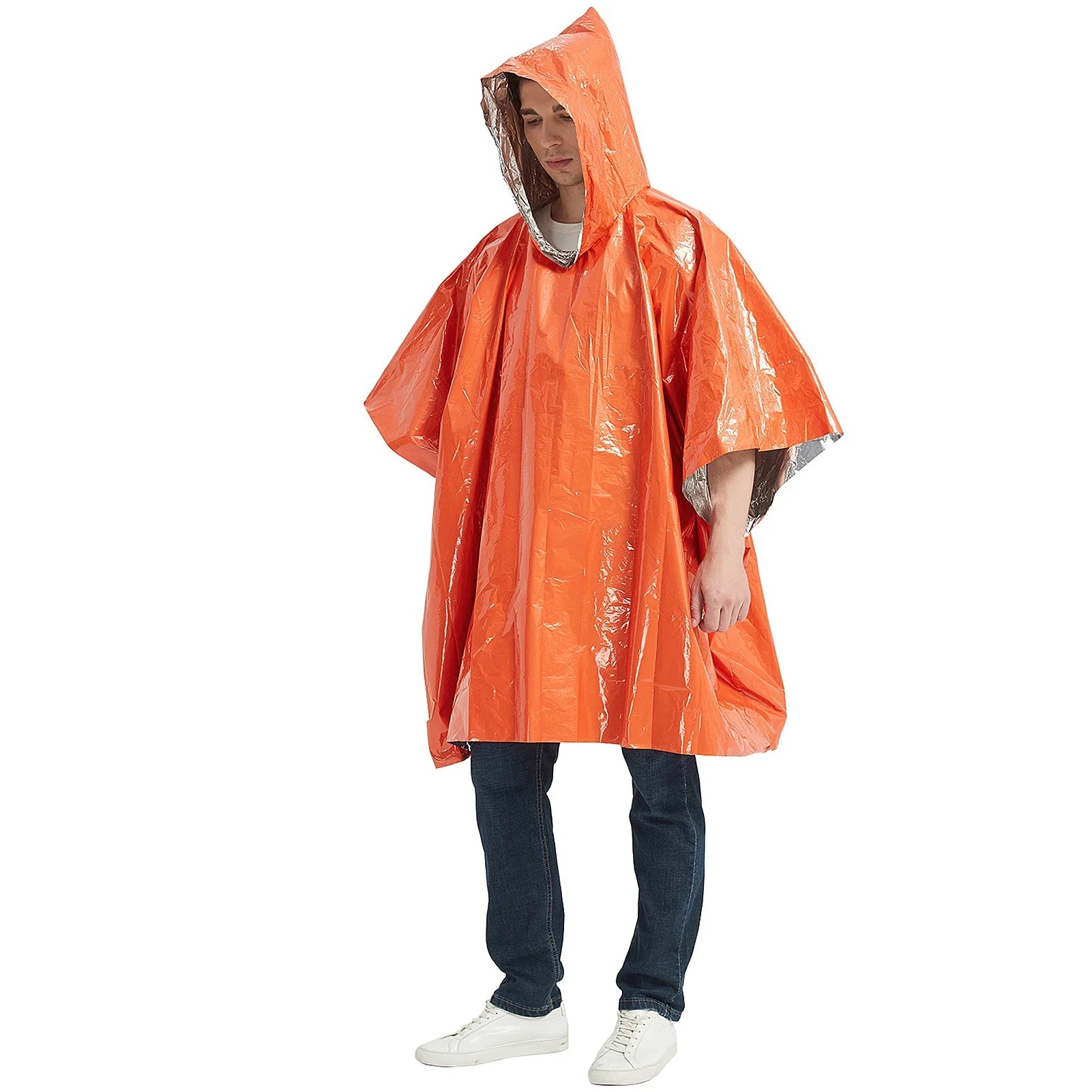 Hiking Emergency Kit Waterproof Heat Reflective Poncho Raincoat with Sleeping Bag and Tent Shelter N1296