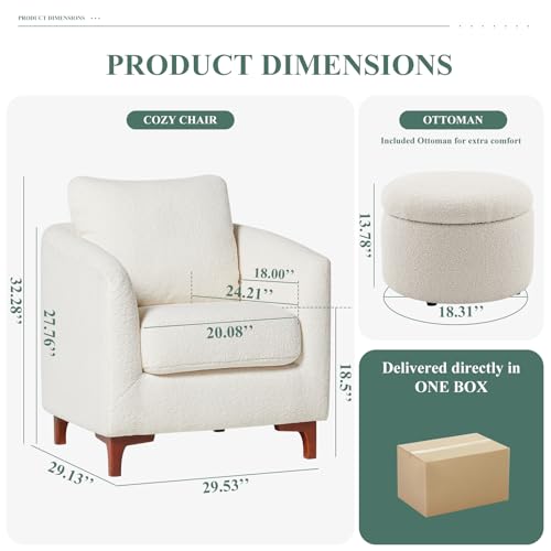 Cream Sherpa Accent Chair with Storage Ottoman Set W38618