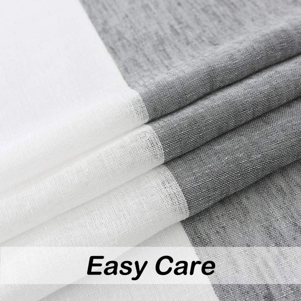 Gray White Sheer Linen Curtain Panels with Rod Pocket, 50"x84"x2 J897