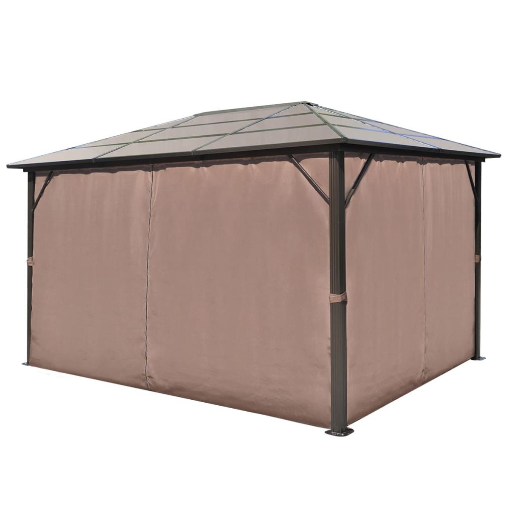 Gazebo with Curtain Sunshade Shelter Hook, Loop Fastener Sunlight Brown Aluminum 13' x 10' x 8' W2150