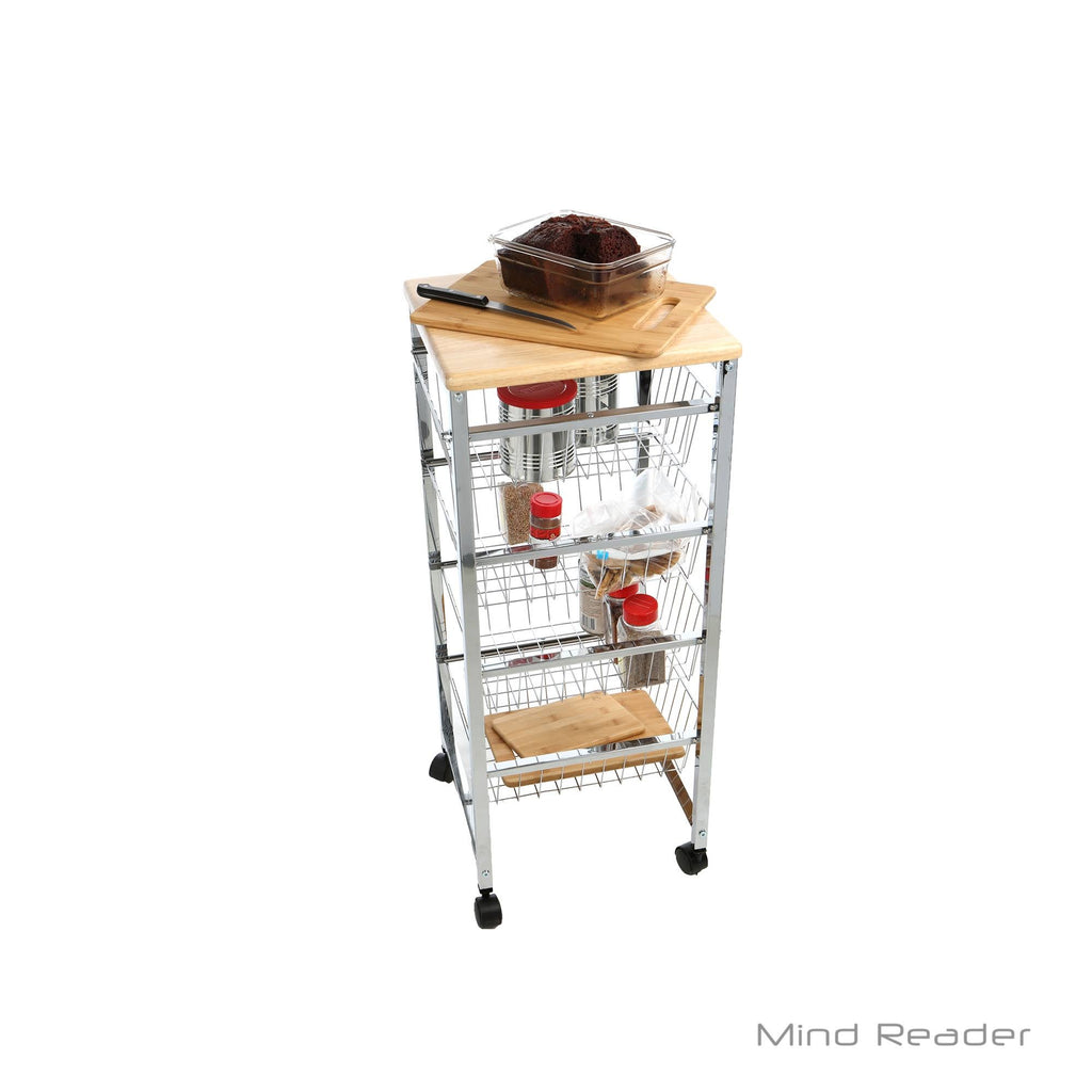 4 Tier Wire Basket Cart with Wood Surface H6945