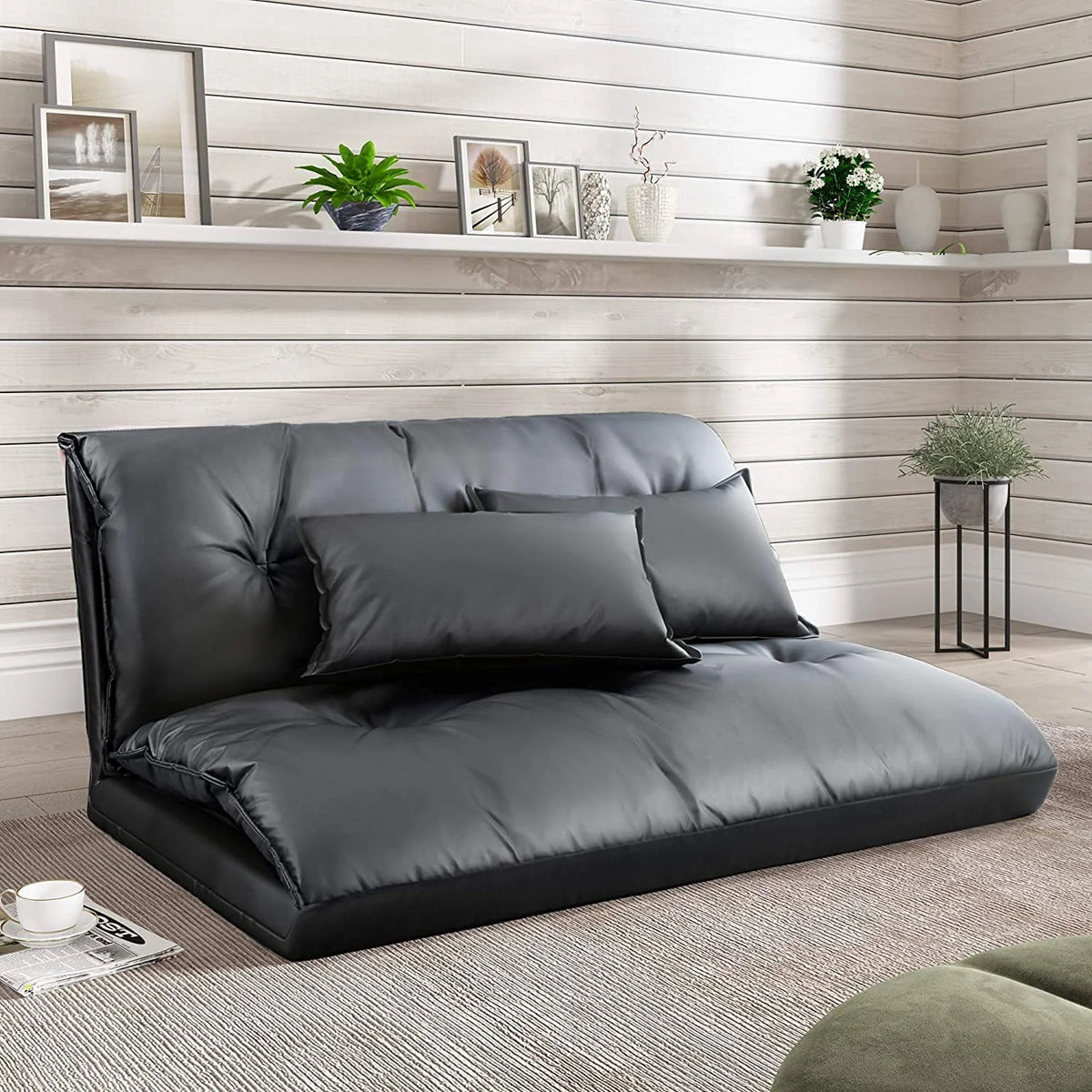 Adjustable Floor Sofa Bed with 2 Pillows, 5 Reclining Position, Black P554943