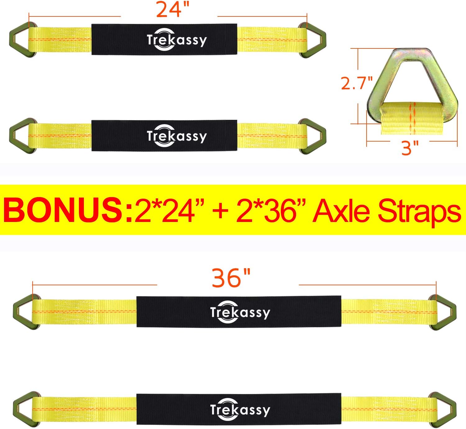2”x 96” Car Axle Tie Down System with 2 Ratchet Straps and 2+2 Axle Straps G23283