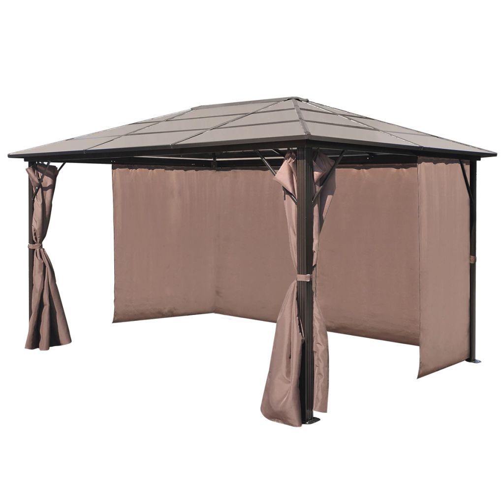Gazebo with Curtain Sunshade Shelter Hook, Loop Fastener Sunlight Brown Aluminum 13' x 10' x 8' W2150