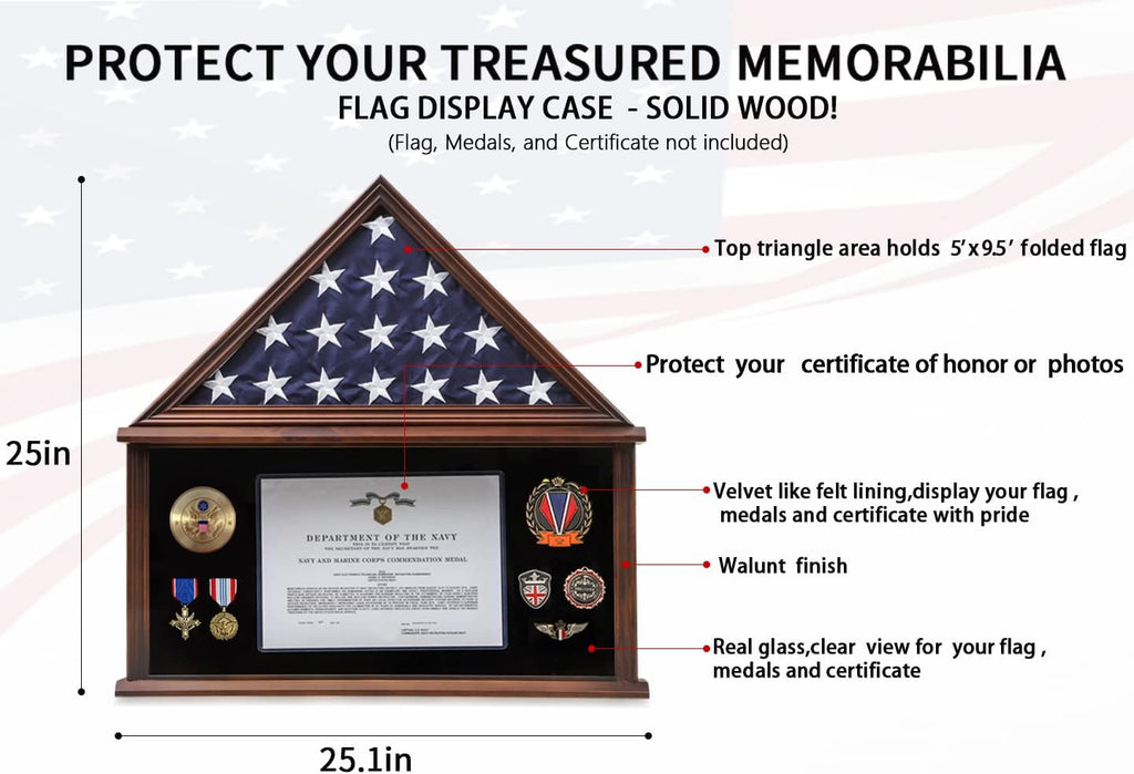 Solid Wood Flag Display Case with Certificate Holder M903825