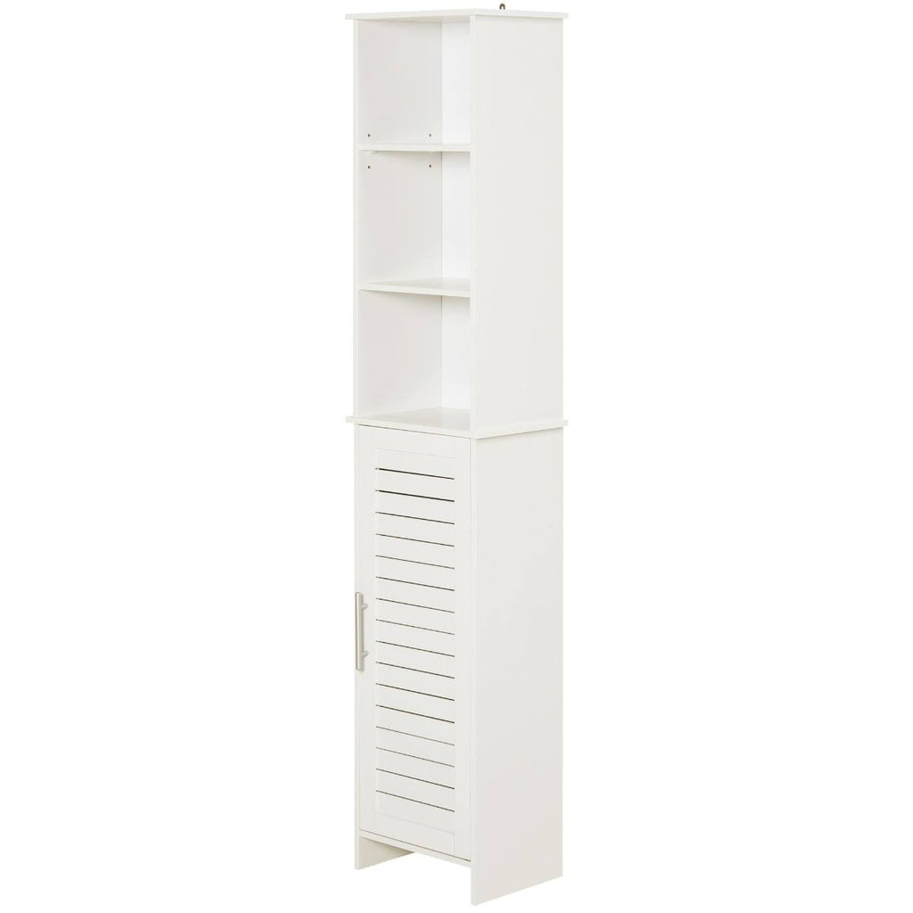 White Tall Storage Cabinet with Door and Open Shelves V20698