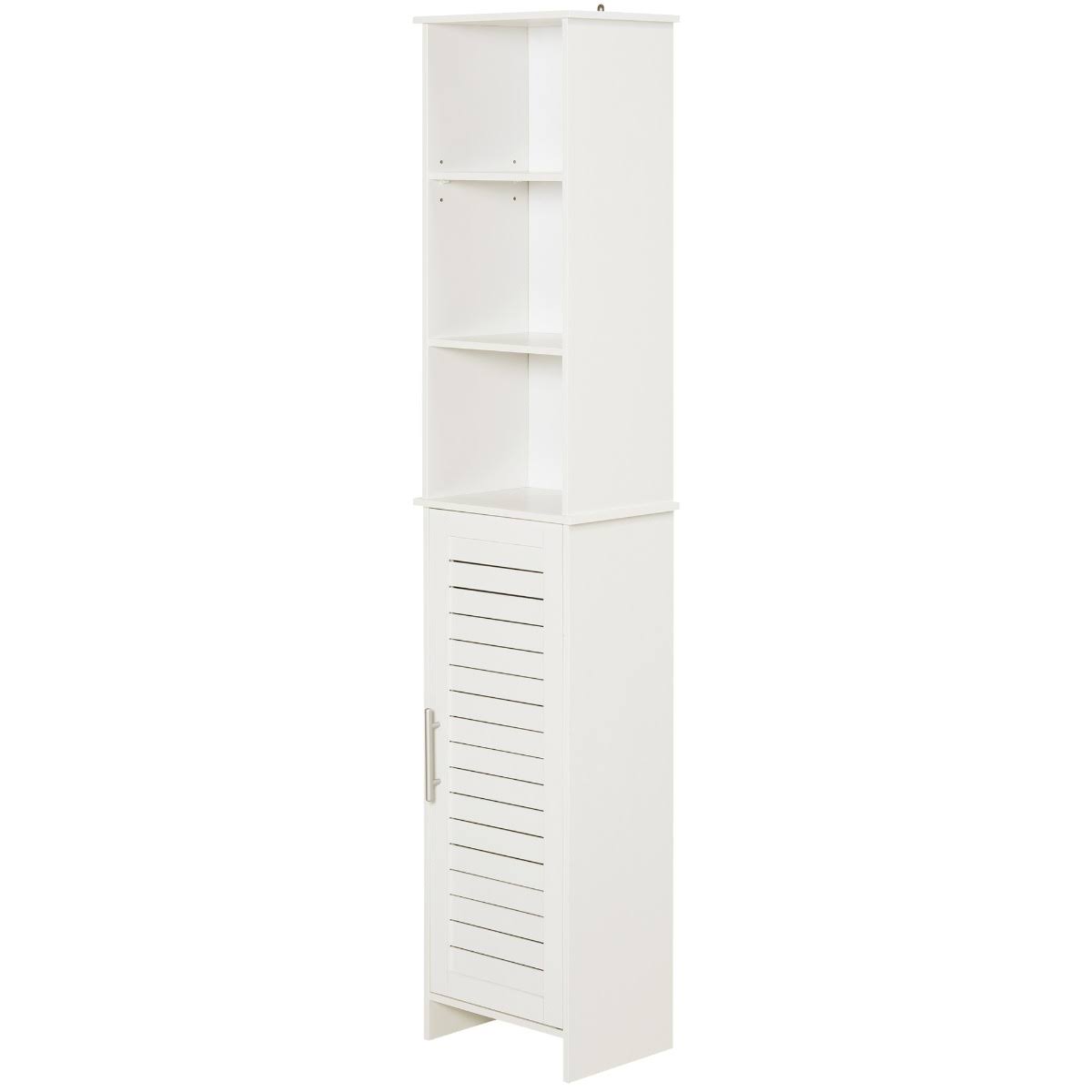 White Tall Storage Cabinet with Door and Open Shelves V20698