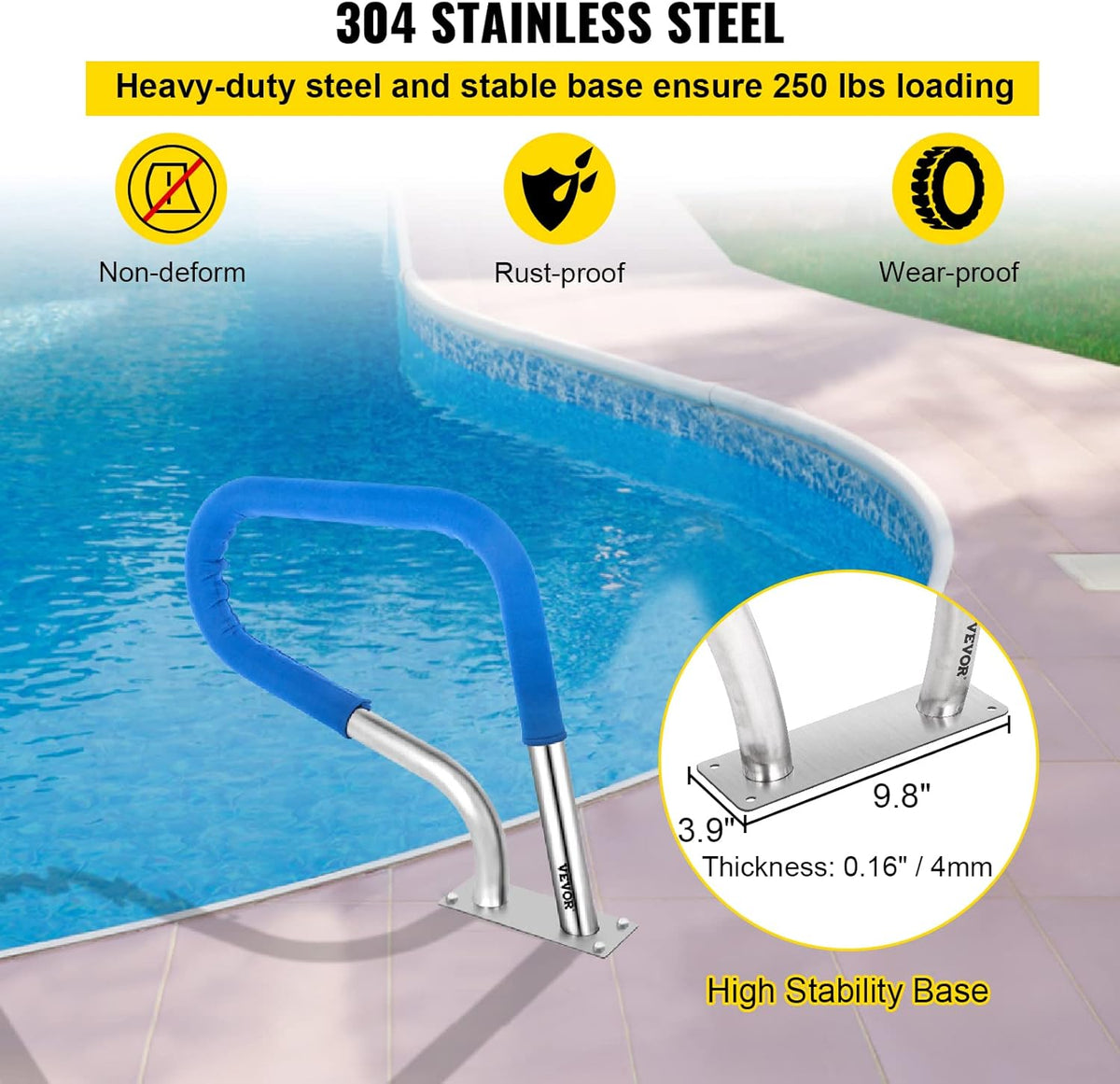 Pool Railing 304 Stainless Steel with Blue Grip Cover M4384