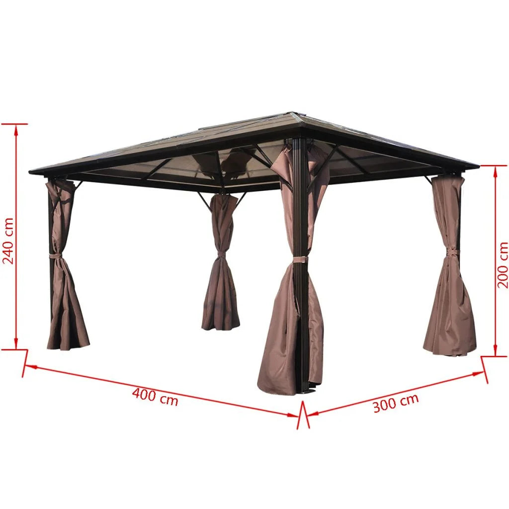 Gazebo with Curtain Sunshade Shelter Hook, Loop Fastener Sunlight Brown Aluminum 13' x 10' x 8' W2150