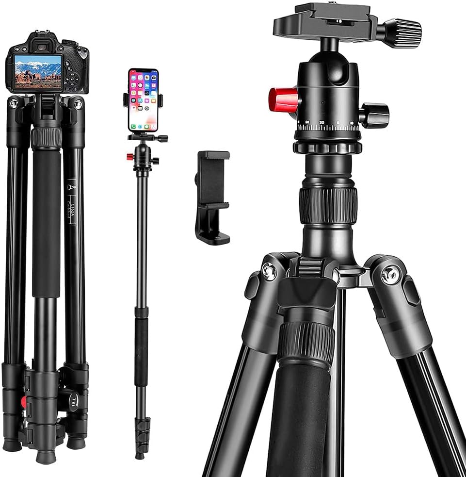 Blue 65 Camera Tripod with Phone Mount and Carry Bag W7916