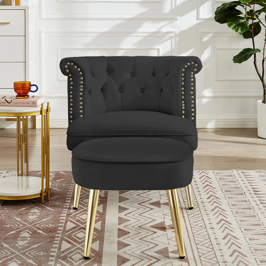 Black Armchair with Ottoman Y22039