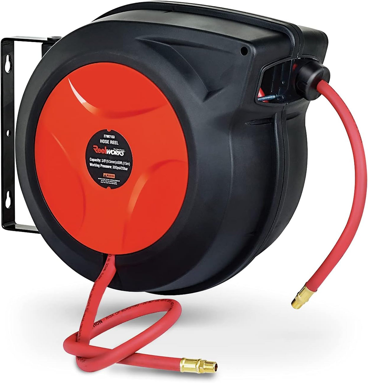Retractable 3/8 Inch x 50' Foot Hybrid Polymer Red Air Hose Reel R6913