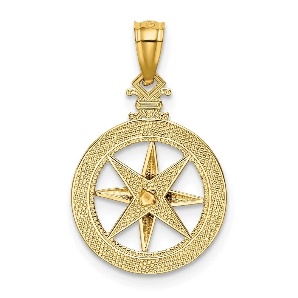 14k Yellow Gold Diamond-cut Polished Compass Pendant M6139