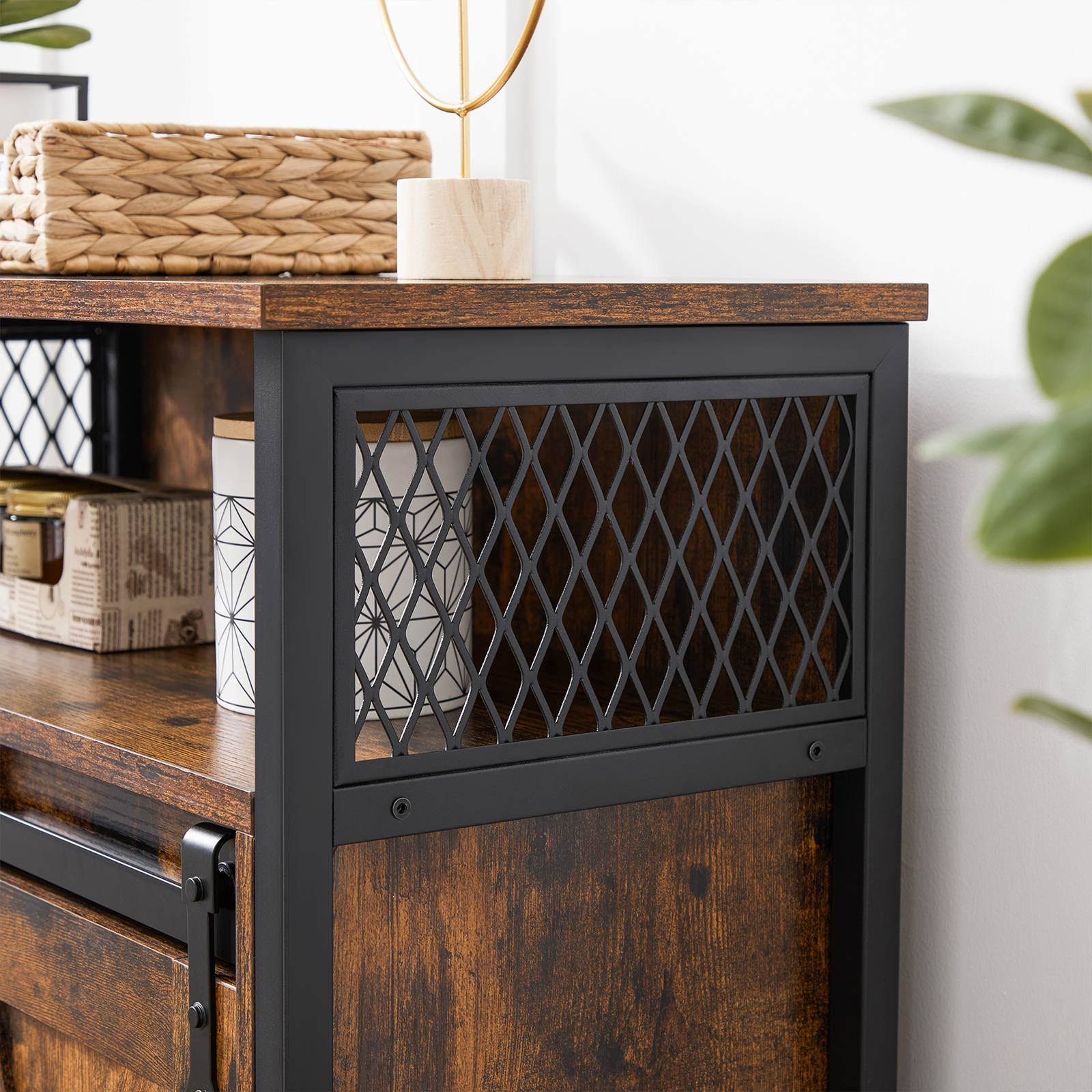 Rustic Brown Black Storage Sideboard with Barn Door X856323