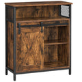 Rustic Brown Black Storage Sideboard with Barn Door X856323