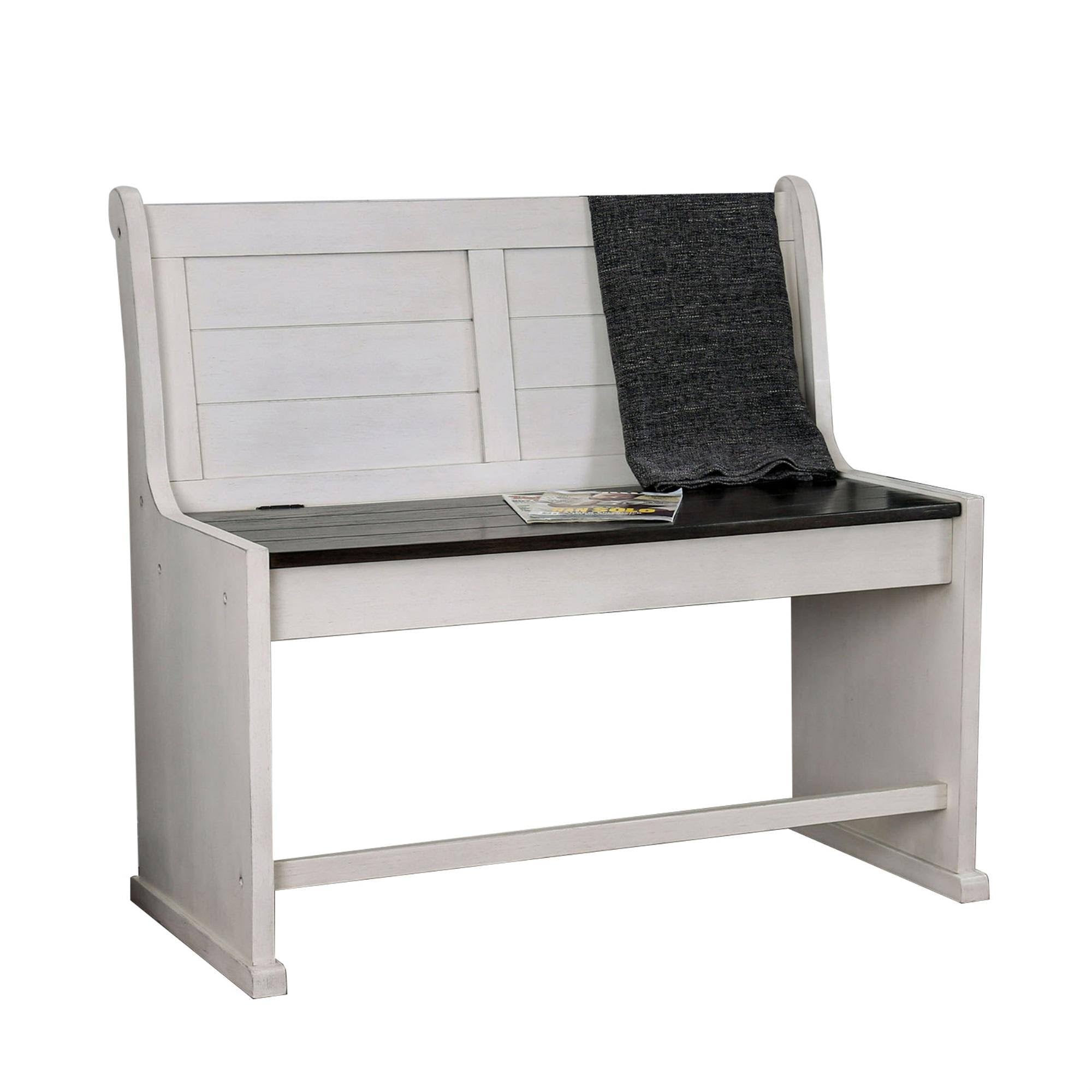 White and Black Wooden Counter Height Bench with Lift Top Seat T771