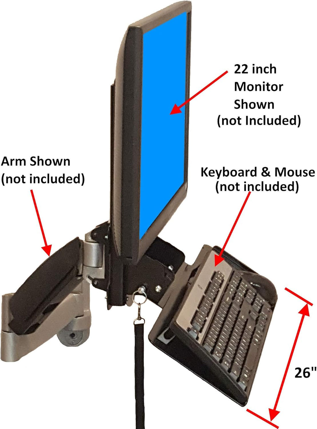 Black Adjustable VESA Monitor & Keyboard Wall Mount System with Tilt & Fold-up, 26 Inch Wide Tray G344