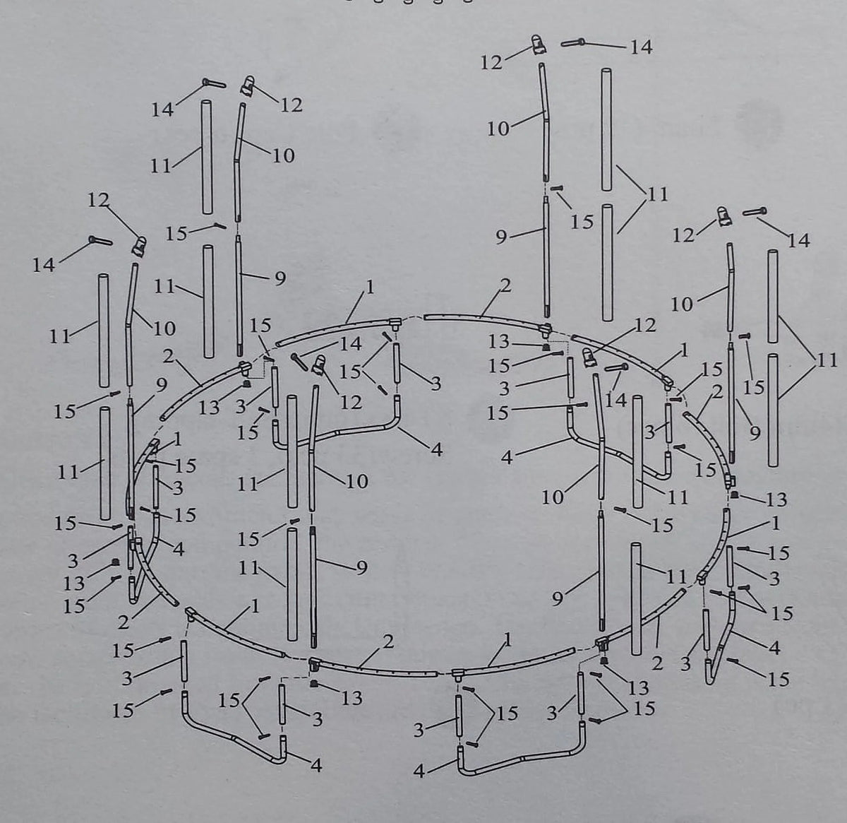 16' Round Replacement Trampoline Enclosure Part, Curved Tube E30051