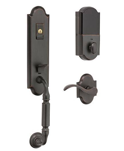 Evolved Single Cylinder Bluetooth Handleset with Left Handed Interior Lever in PVD Lifetime Satin Brass X633017