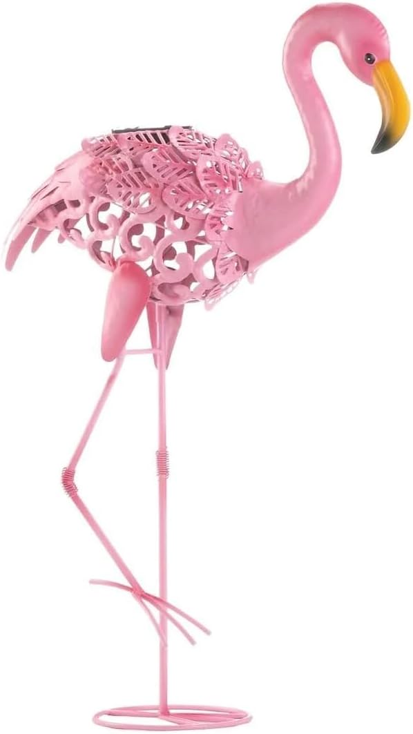 Leaning Solar Lighted Flamingo Yard Art U309099