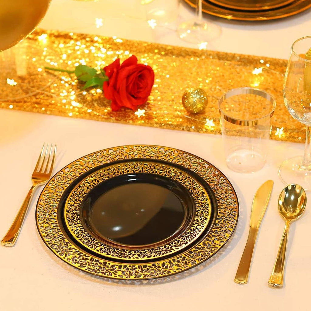White with Gold Rim Disposable Plastic Salad Plates, 120 Pcs S80461