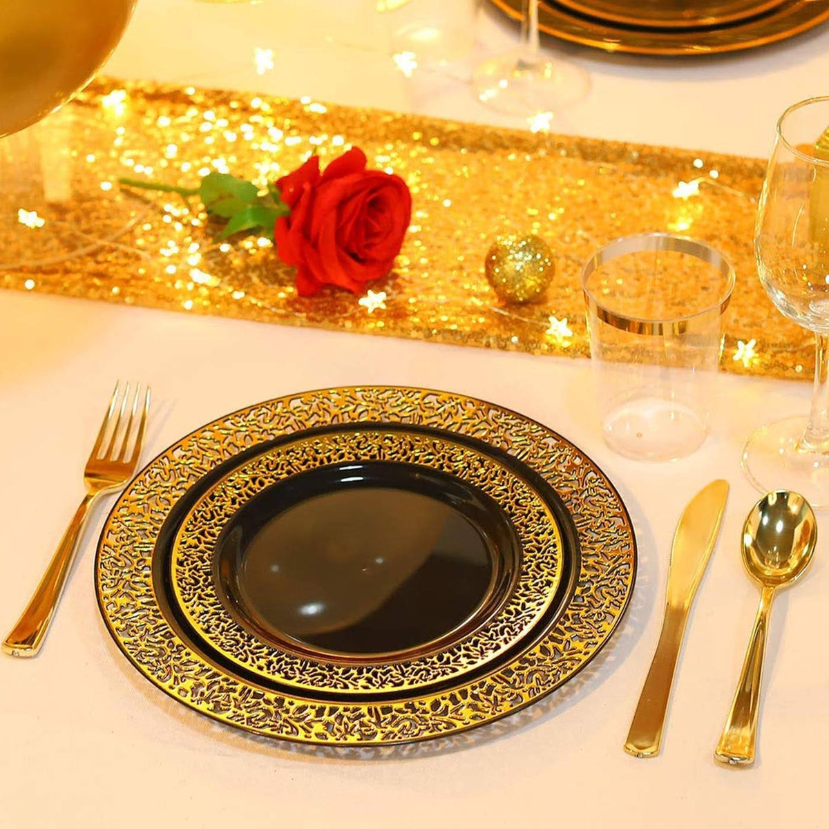 White with Gold Rim Disposable Plastic Salad Plates, 120 Pcs S80461