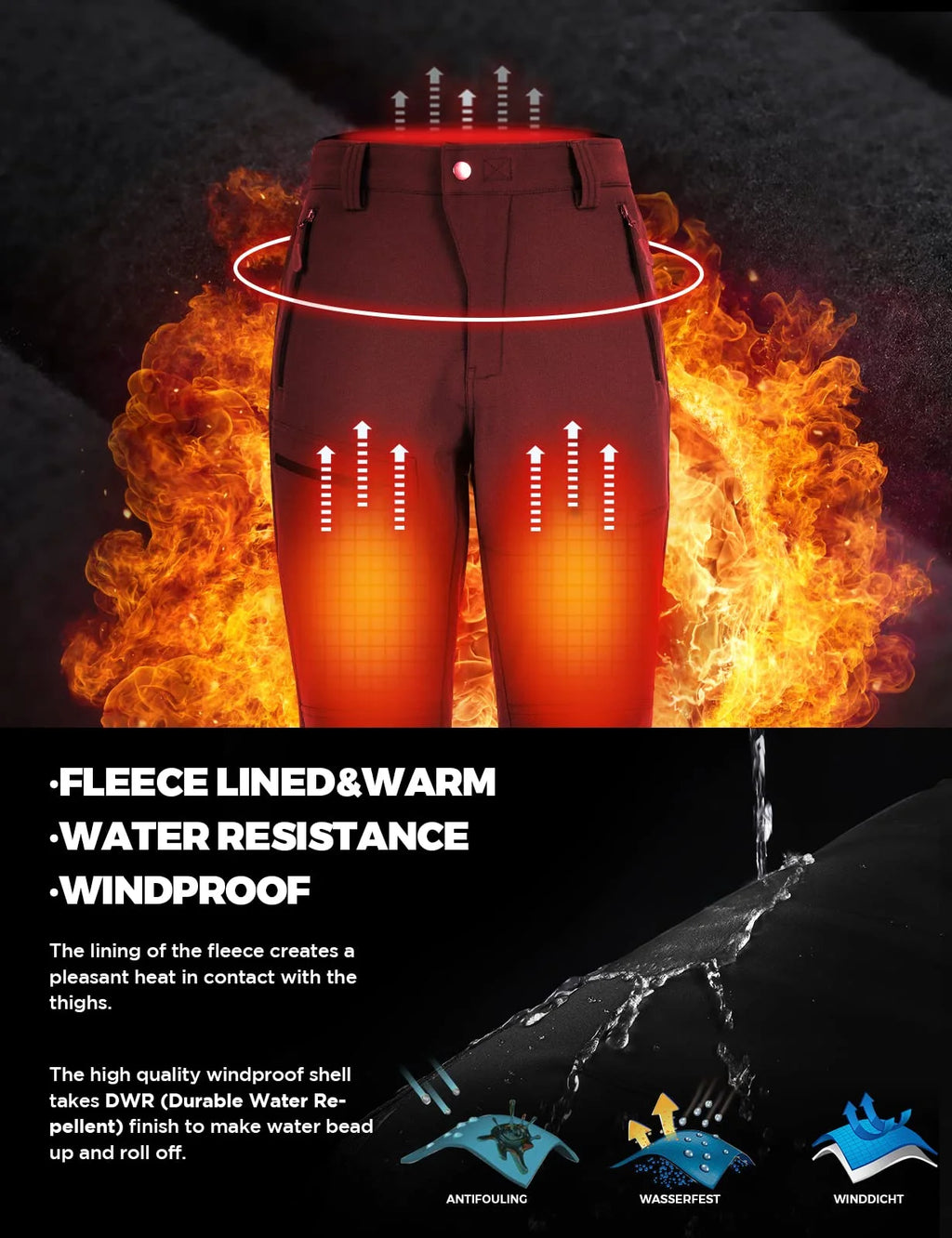 Waterproof Fleece Lined Hiking Ski Snow Pants B731