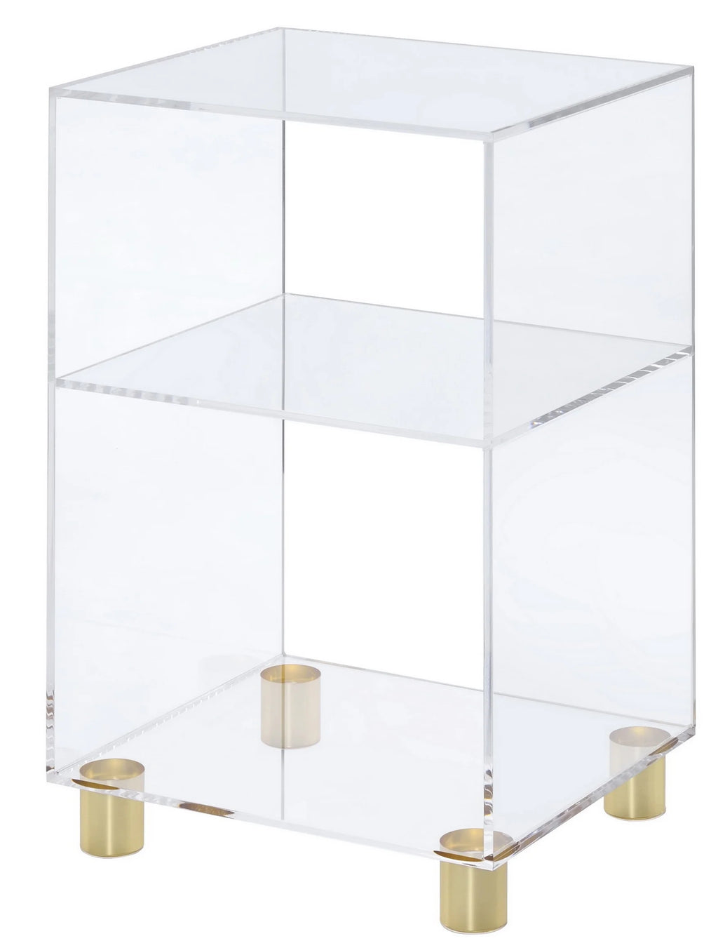 Clear Lucite and Acrylic End Table with 4 Gold Legs W469