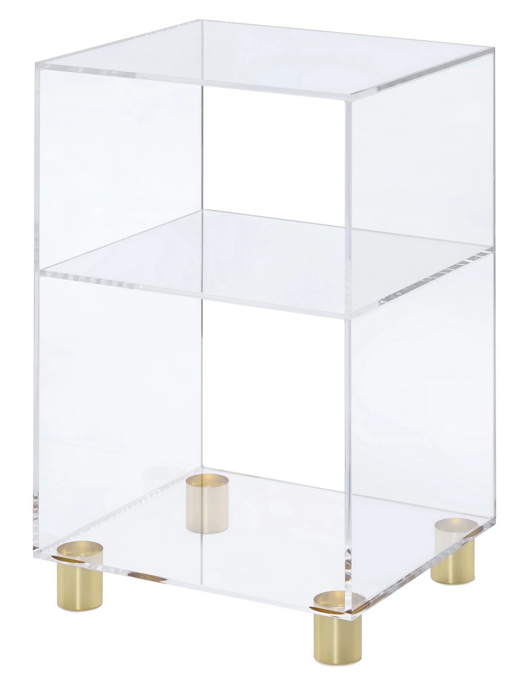Clear Lucite and Acrylic End Table with 4 Gold Legs W469