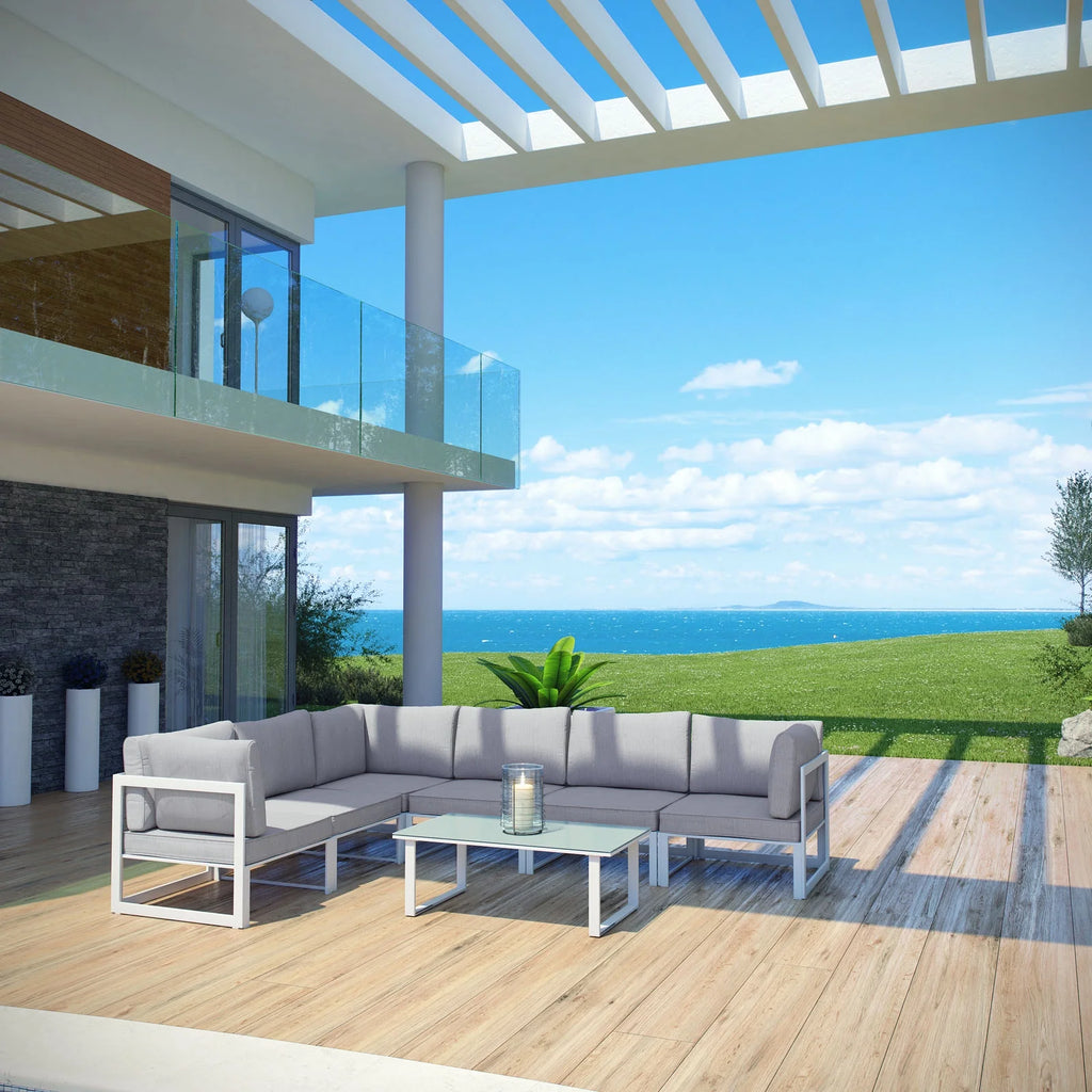 White Grey Fabric Outdoor Patio Sectional Sofa Set G46772