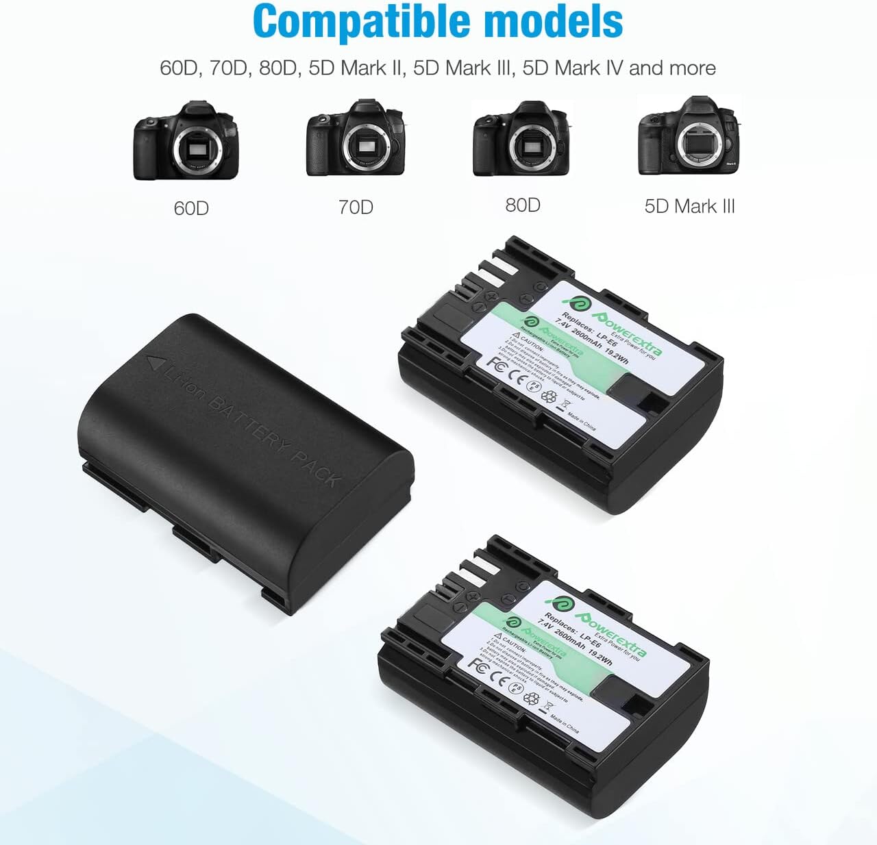 LP-E6 LP E6N Rechargeable Battery 3 Pack Batteries and 3 Channel Charger LCD Display Pack of 2 O20652