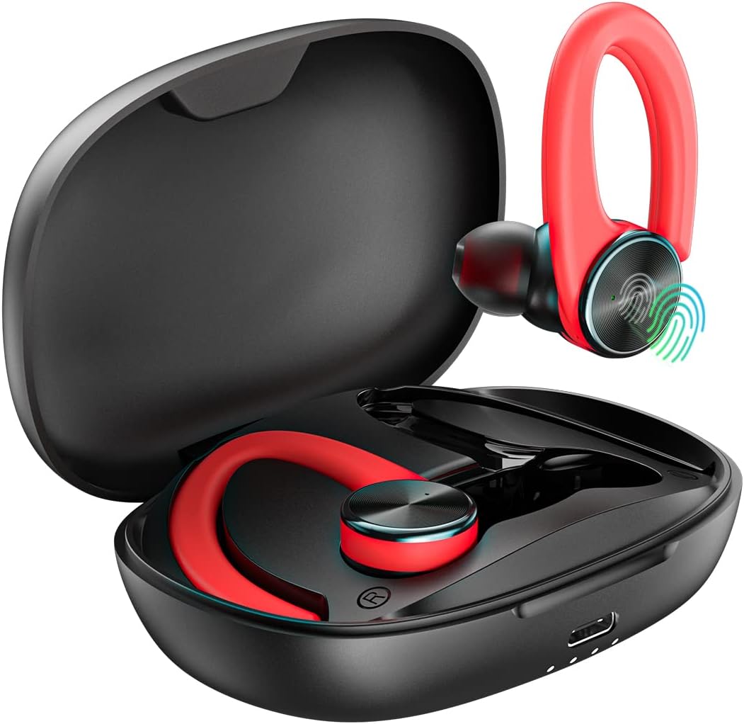 Wireless Earbuds with Wireless Charging Case and Earhooks, Pack of 2 S886
