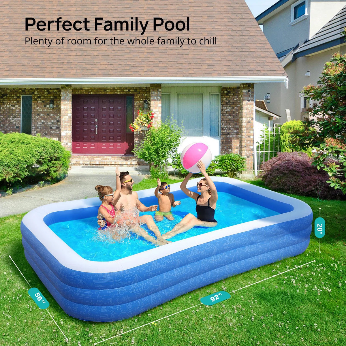 92"x56"x20" Rectangular Inflatable Pool V479532