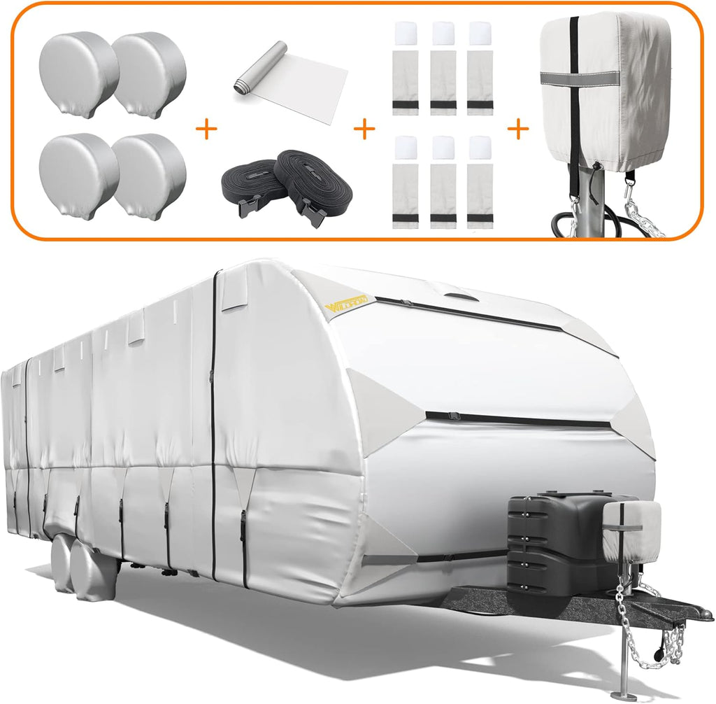 RV Trailer Cover 300D Waterproof Windproof Anti-UV for 27'-30' RV with Jack Cover Y9620