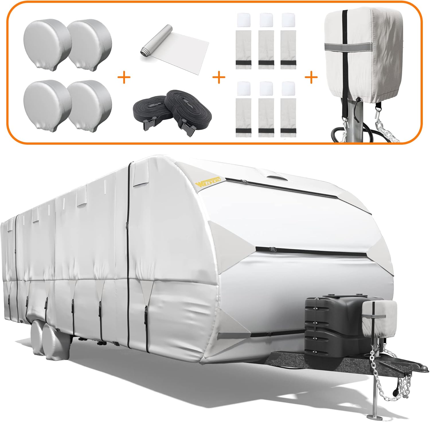 RV Trailer Cover 300D Waterproof Windproof Anti-UV for 27'-30' RV with Jack Cover Y9620
