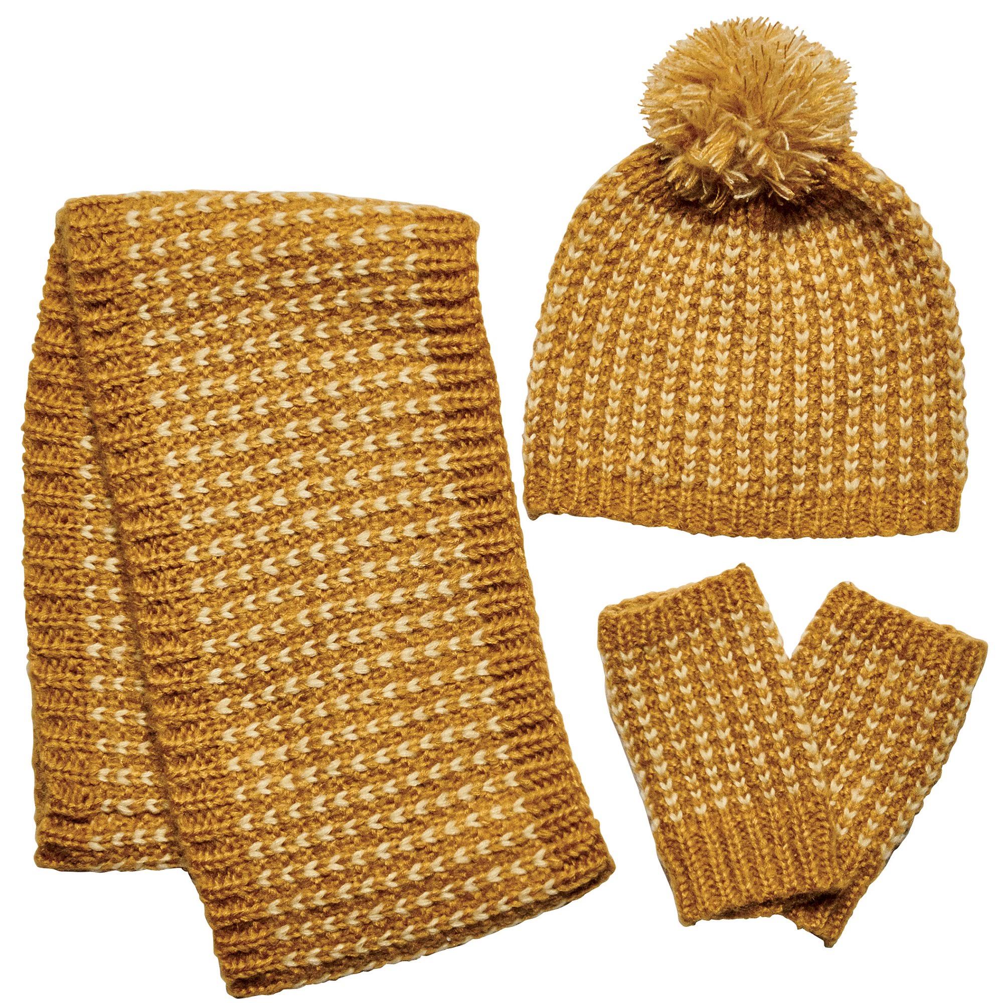 Mustard Crochet Winter Set with Scarf, Hat and Gloves X20261