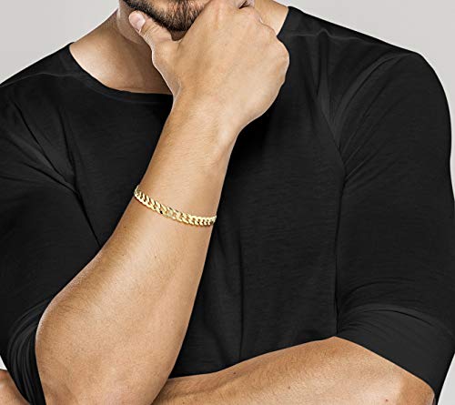 18K Gold Over Sterling Silver Solid Diamond-Cut Cuban Link Curb Chain Bracelet W697539