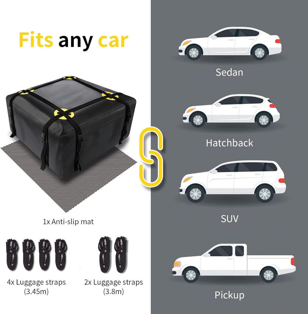 Car Roof Bag Waterproof Rooftop Cargo Carrier with Anti-Slip Mat and 6 Heavy-Duty Straps (15 Cubic Feet) Y53658