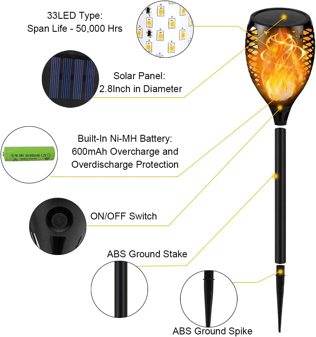 8Pack Solar Torch Lights with Flickering Flame V4489