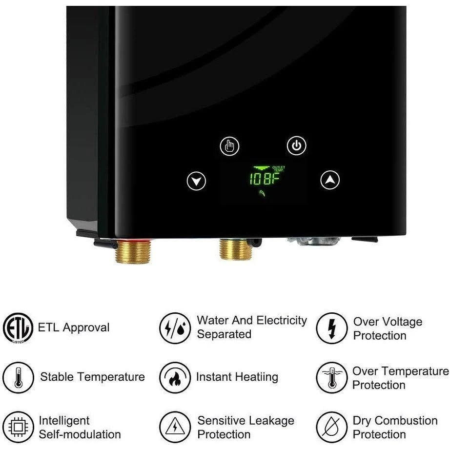 18KW Black Electric Tankless Water Heater with Digital Display and Remote Control C22716